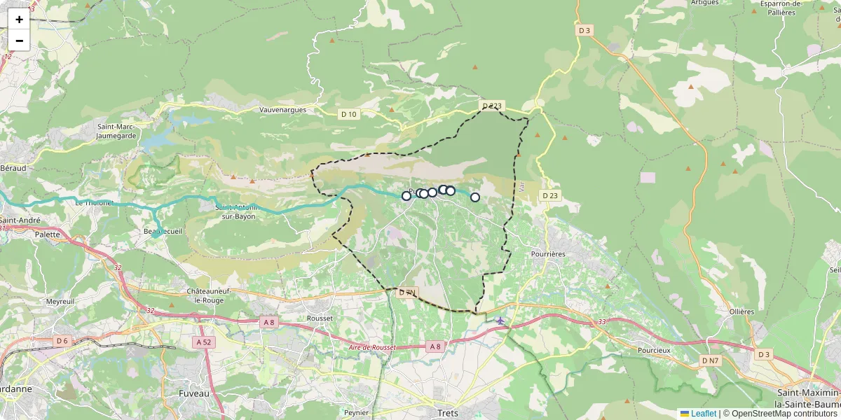 Carte du réseau de transport en commun à Puyloubier - lignes de bus et arrêts