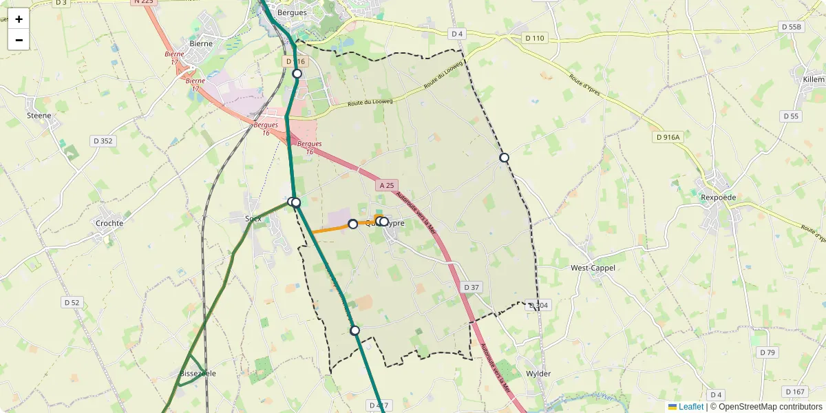Carte du réseau de transport en commun à Quaëdypre - lignes de bus et arrêts