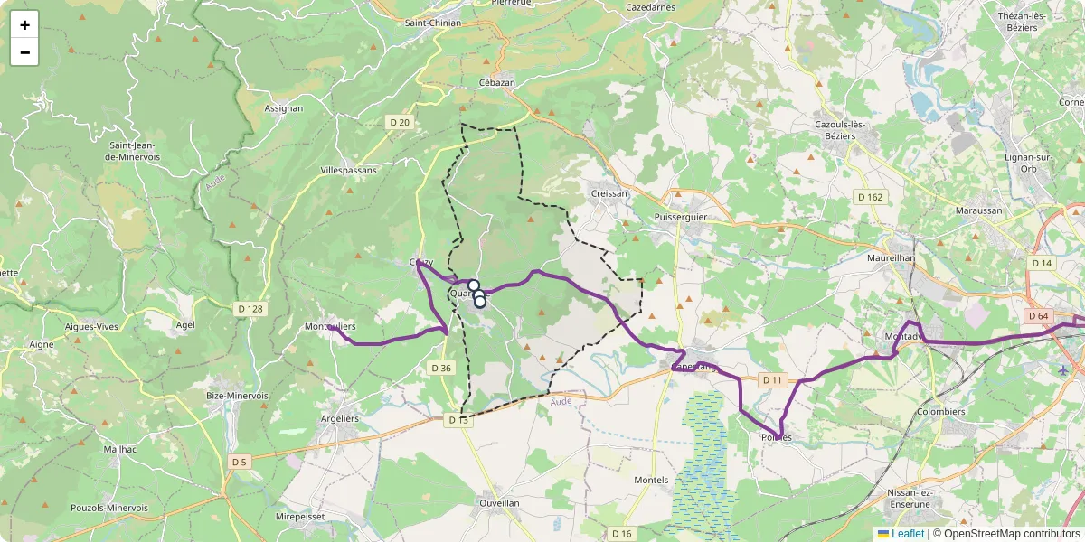 Carte du réseau de transport en commun à Quarante - lignes de bus et arrêts