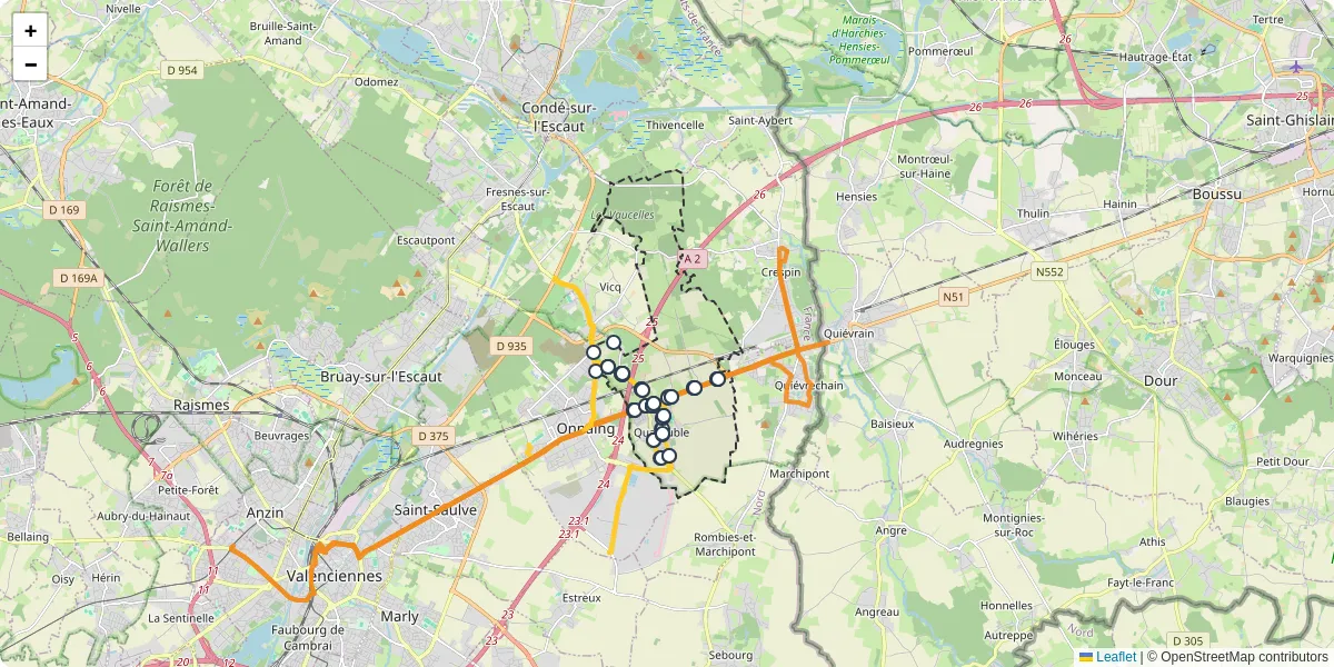 Carte du réseau de transport en commun à Quarouble - lignes de bus et arrêts