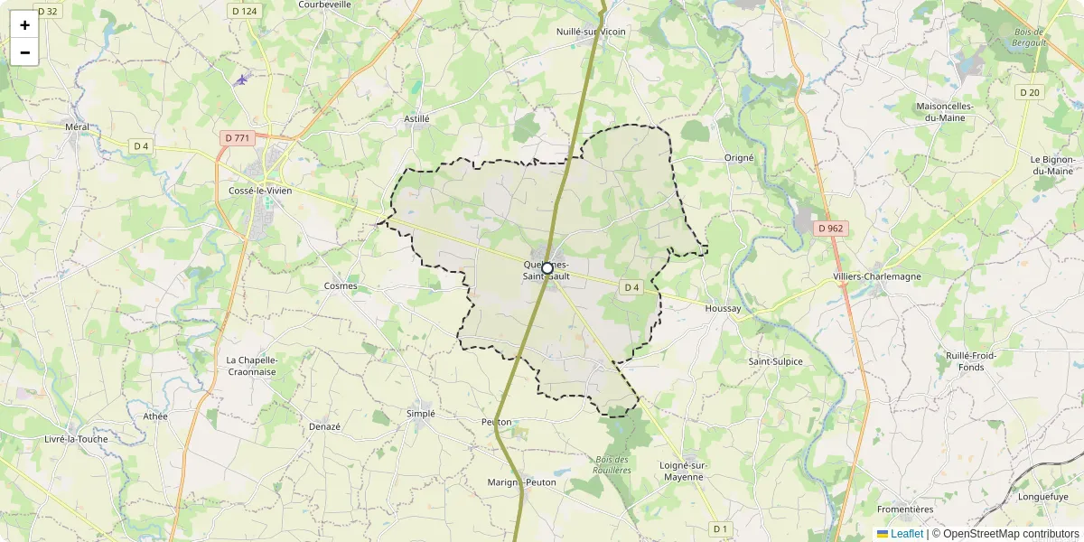 Carte du réseau de transport en commun à Quelaines-Saint-Gault - lignes de bus et arrêts