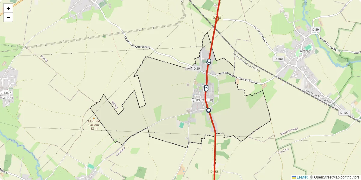 Carte du réseau de transport en commun à Quérénaing - lignes de bus et arrêts