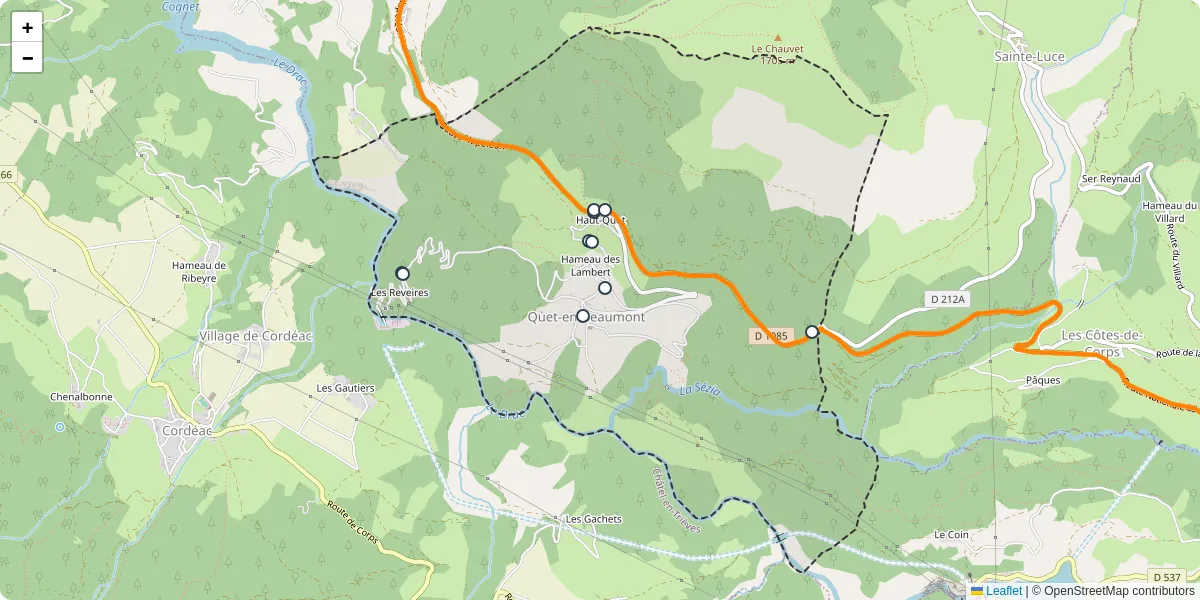 Carte du réseau de transport en commun à Quet-en-Beaumont - lignes de bus et arrêts