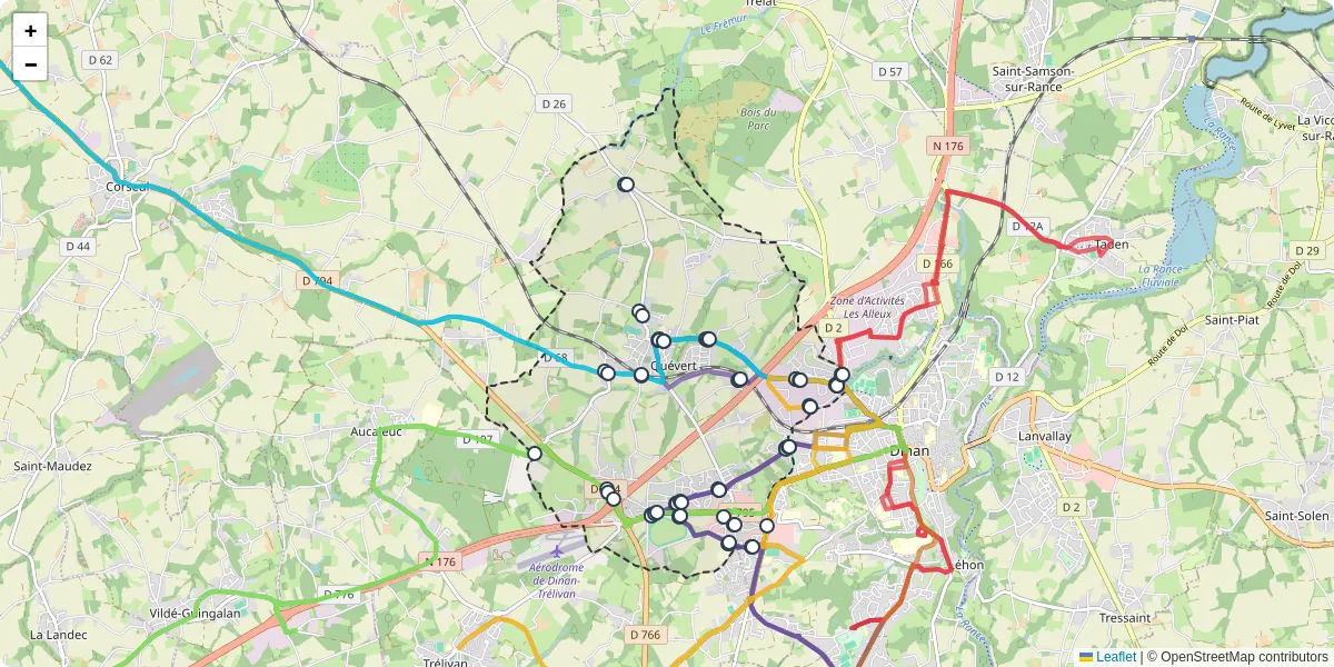 Carte du réseau de transport en commun à Quévert - lignes de bus et arrêts