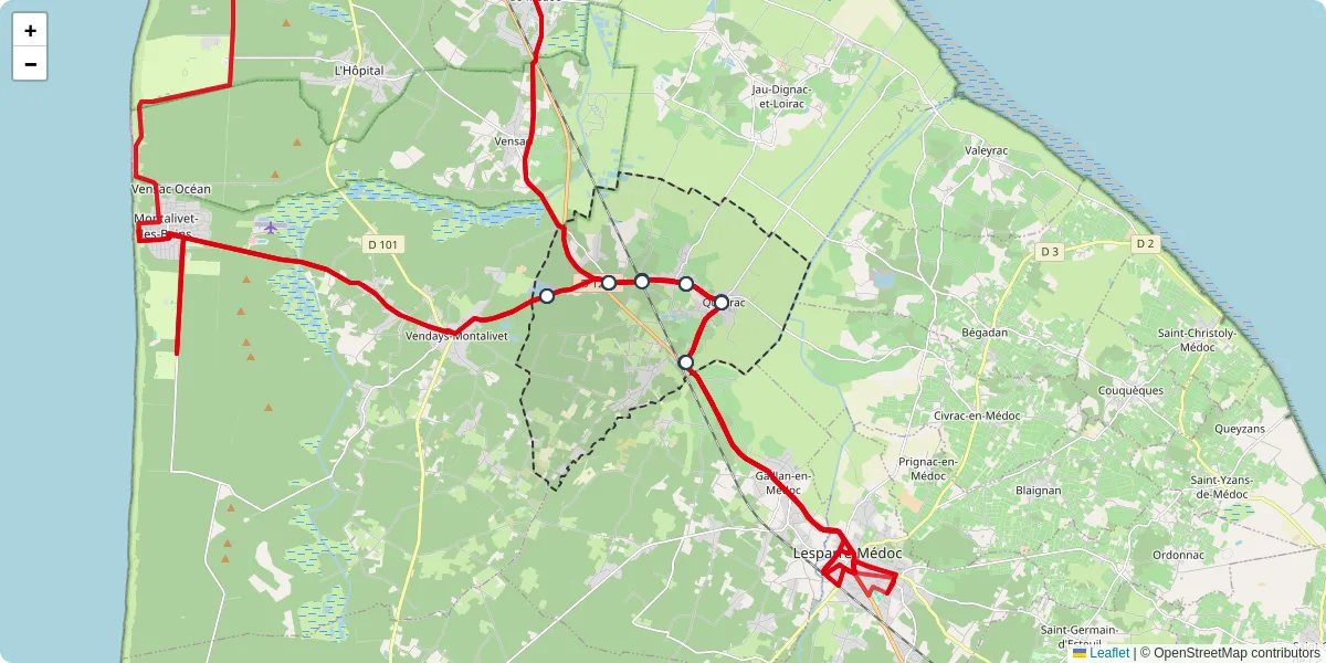 Carte du réseau de transport en commun à Queyrac - lignes de bus et arrêts