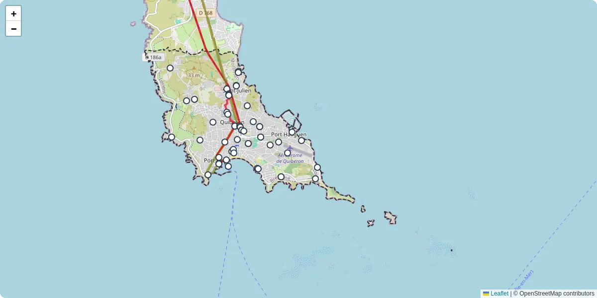 Carte du réseau de transport en commun à Quiberon - lignes de bus et arrêts