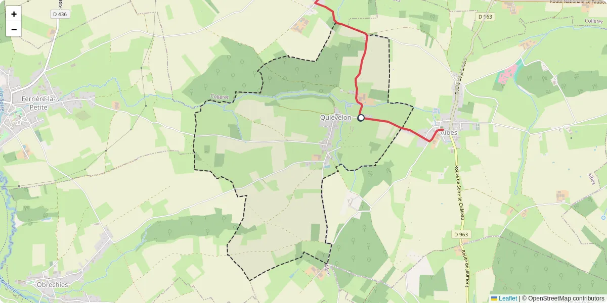 Carte du réseau de transport en commun à Quiévelon - lignes de bus et arrêts