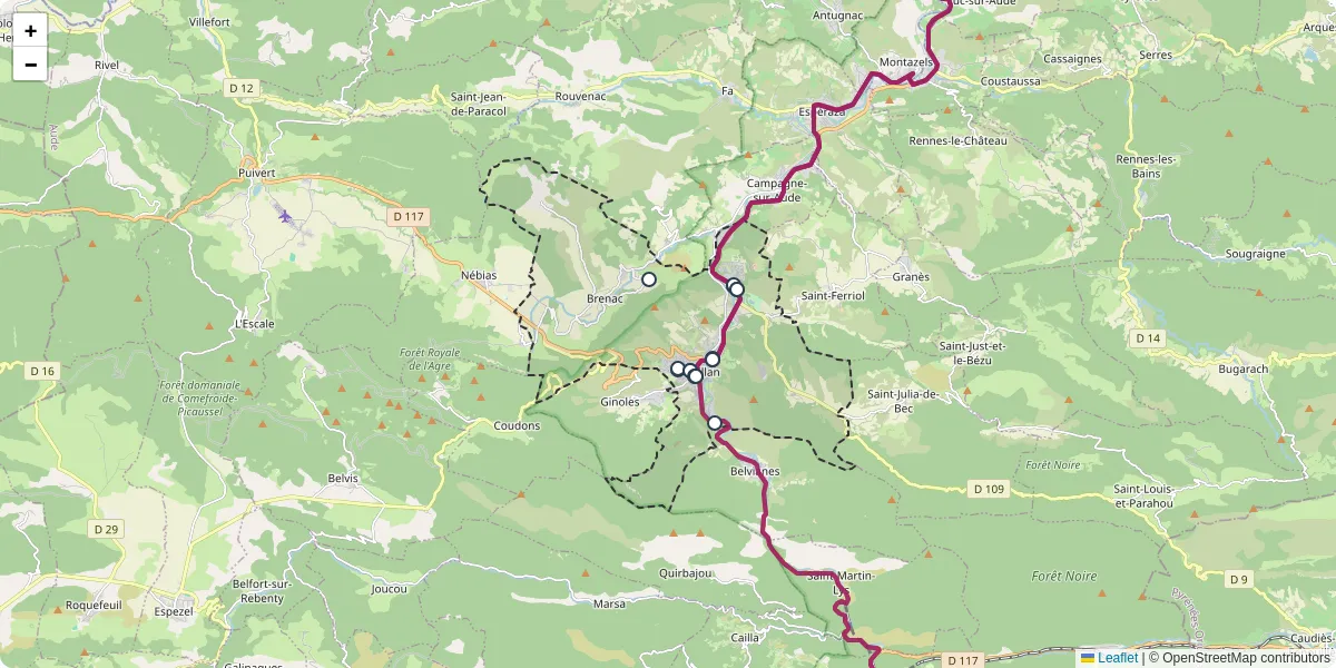 Carte du réseau de transport en commun à Quillan - lignes de bus et arrêts