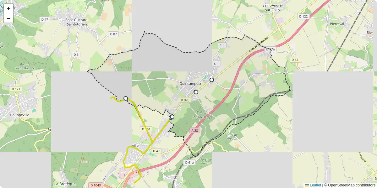 Carte du réseau de transport en commun à Quincampoix - lignes de bus et arrêts