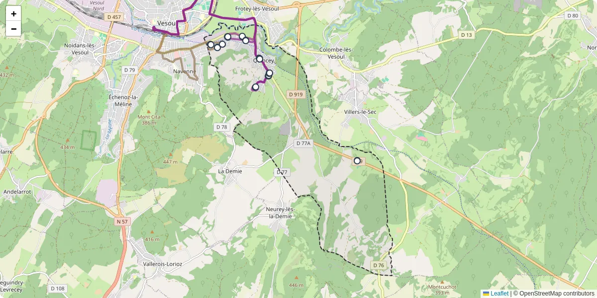 Carte du réseau de transport en commun à Quincey - lignes de bus et arrêts