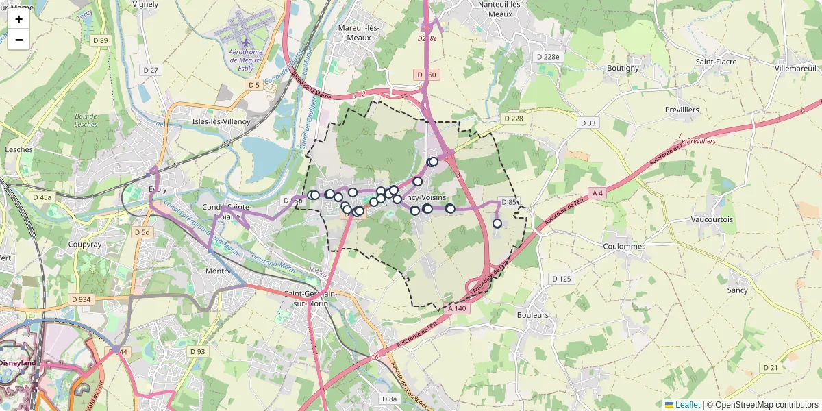 Carte du réseau de transport en commun à Quincy-Voisins - lignes de bus et arrêts