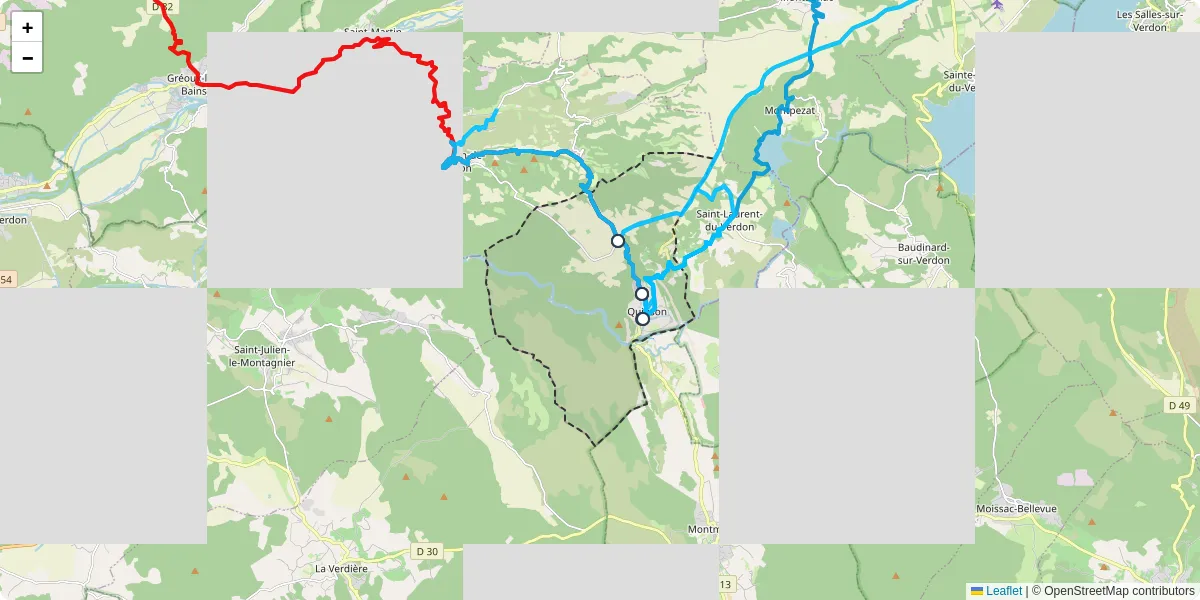 Carte du réseau de transport en commun à Quinson - lignes de bus et arrêts