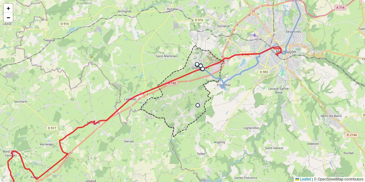 Carte du réseau de transport en commun à Quinssaines - lignes de bus et arrêts