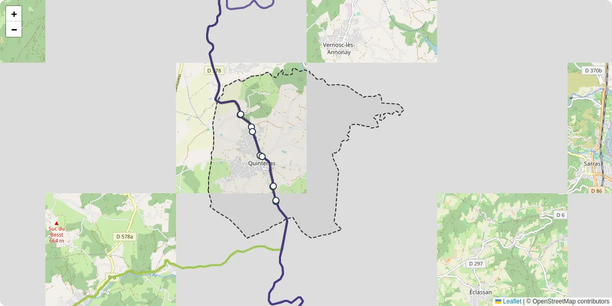 Carte du réseau de transport en commun à Quintenas - lignes de bus et arrêts