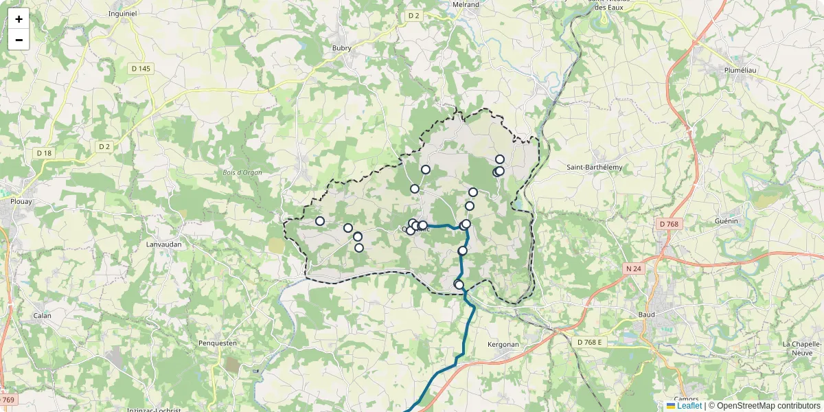 Carte du réseau de transport en commun à Quistinic - lignes de bus et arrêts