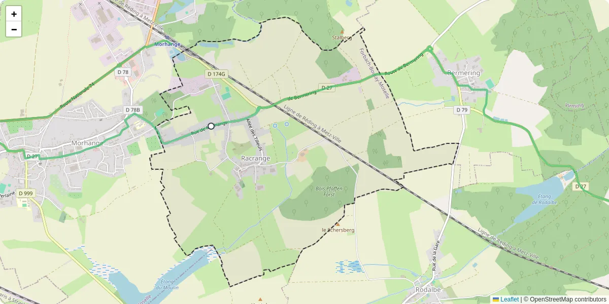 Carte du réseau de transport en commun à Racrange - lignes de bus et arrêts