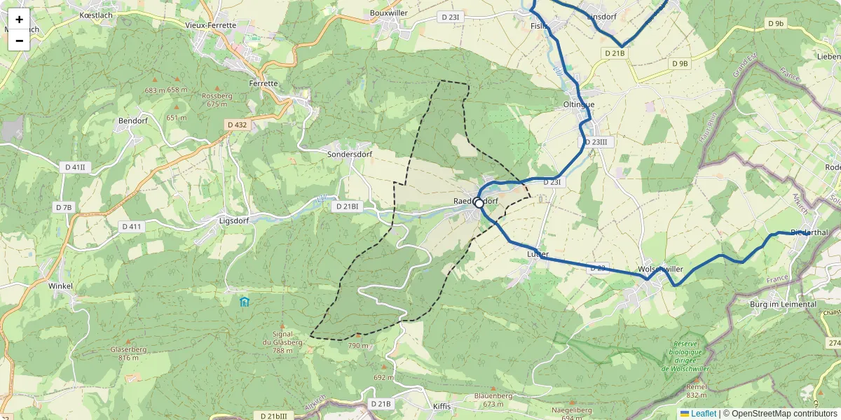 Carte du réseau de transport en commun à Raedersdorf - lignes de bus et arrêts
