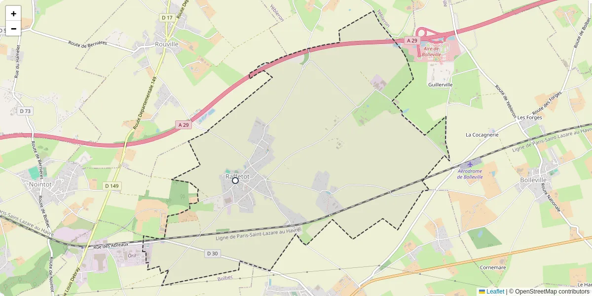 Carte du réseau de transport en commun à Raffetot - lignes de bus et arrêts