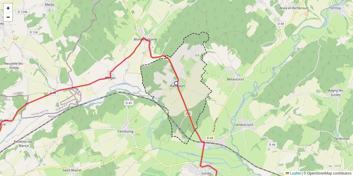 Carte du réseau de transport en commun à Raincourt - lignes de bus et arrêts