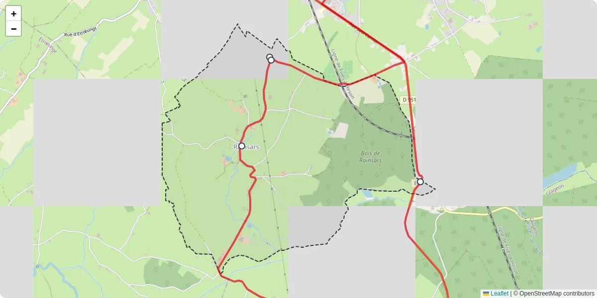 Carte du réseau de transport en commun à Rainsars - lignes de bus et arrêts