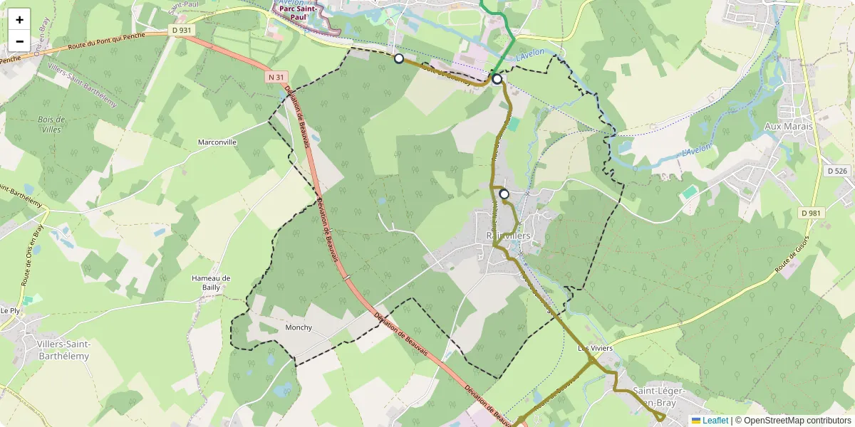 Carte du réseau de transport en commun à Rainvillers - lignes de bus et arrêts