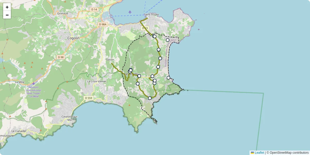 Carte du réseau de transport en commun à Ramatuelle - lignes de bus et arrêts