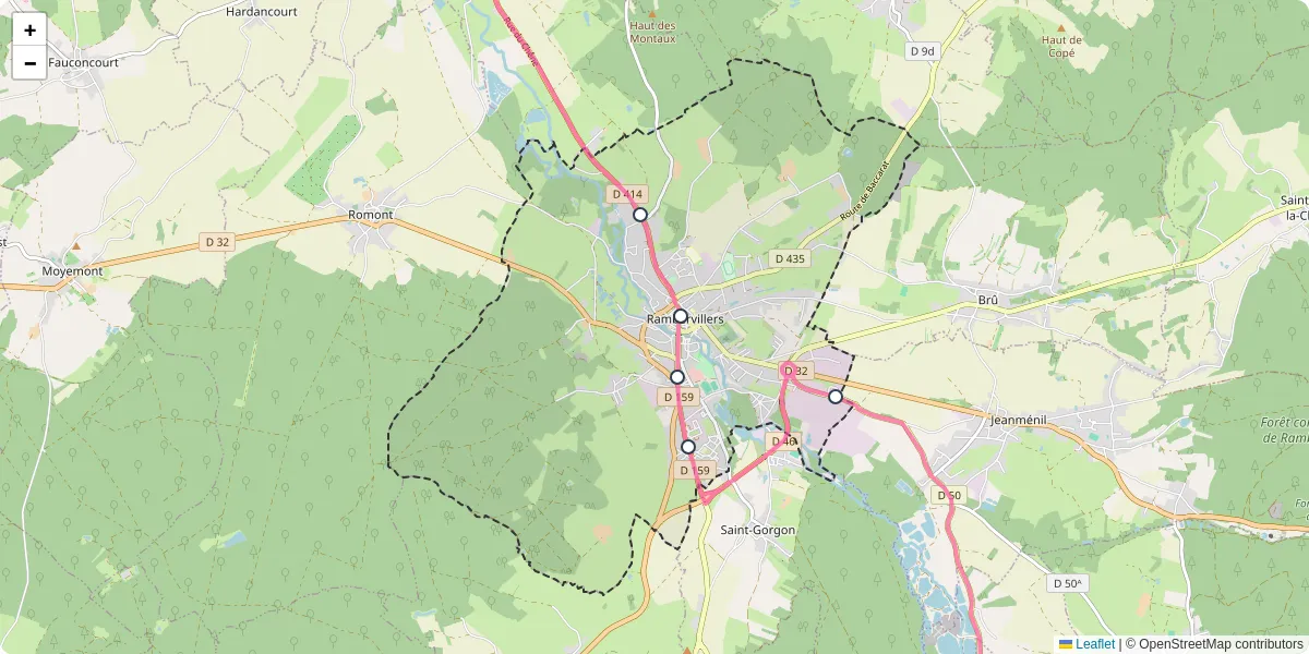Carte du réseau de transport en commun à Rambervillers - lignes de bus et arrêts