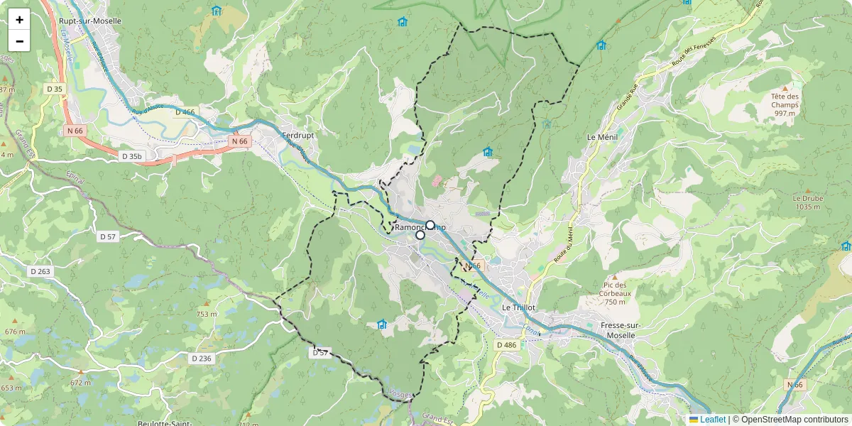 Carte du réseau de transport en commun à Ramonchamp - lignes de bus et arrêts