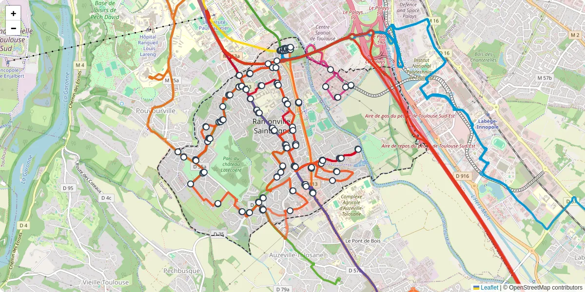 Carte du réseau de transport en commun à Ramonville-Saint-Agne - lignes de bus et arrêts