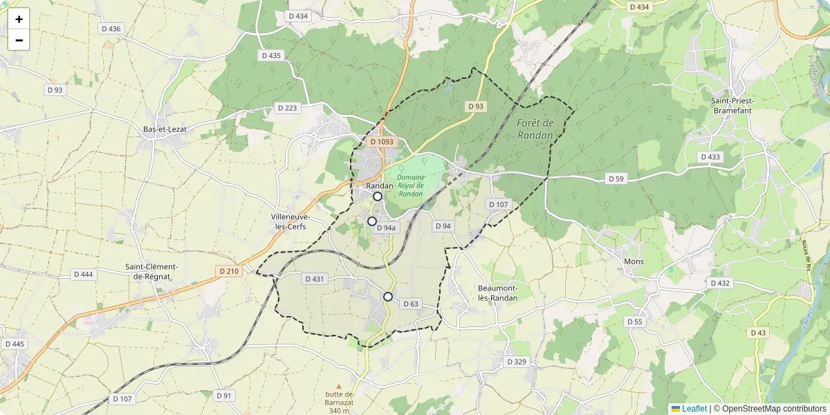 Carte du réseau de transport en commun à Randan - lignes de bus et arrêts