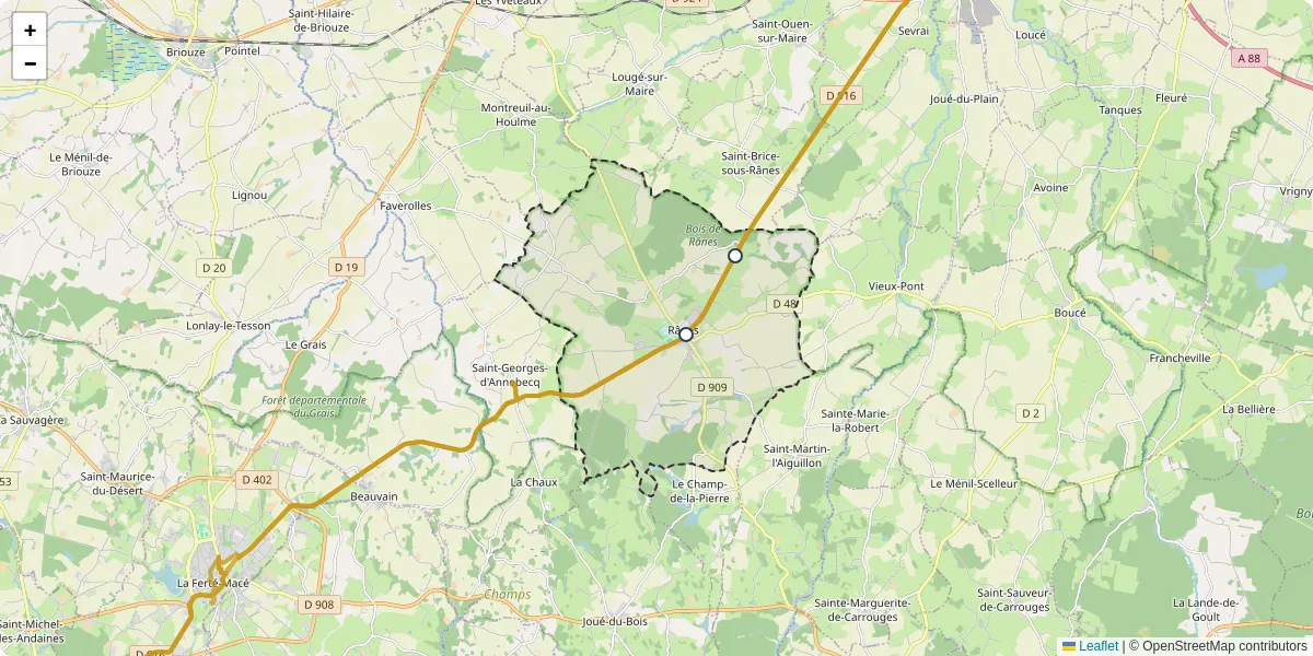 Carte du réseau de transport en commun à Rânes - lignes de bus et arrêts