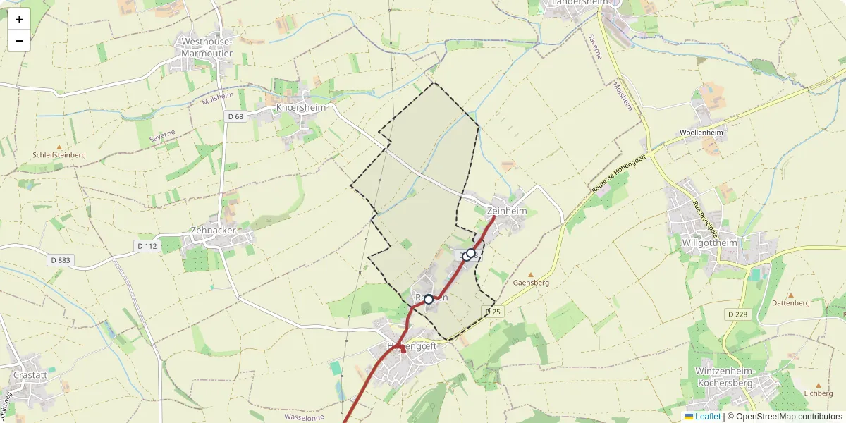 Carte du réseau de transport en commun à Rangen - lignes de bus et arrêts
