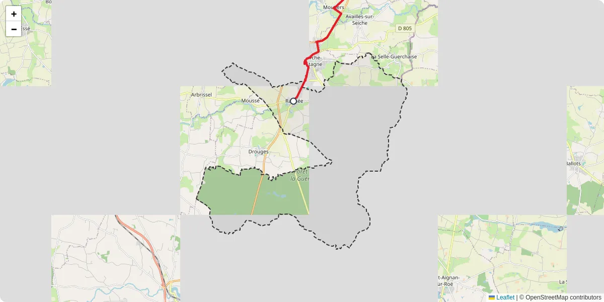 Carte du réseau de transport en commun à Rannée - lignes de bus et arrêts