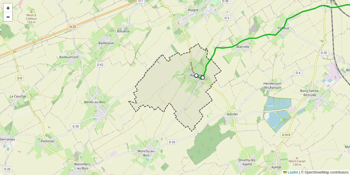 Carte du réseau de transport en commun à Ransart - lignes de bus et arrêts