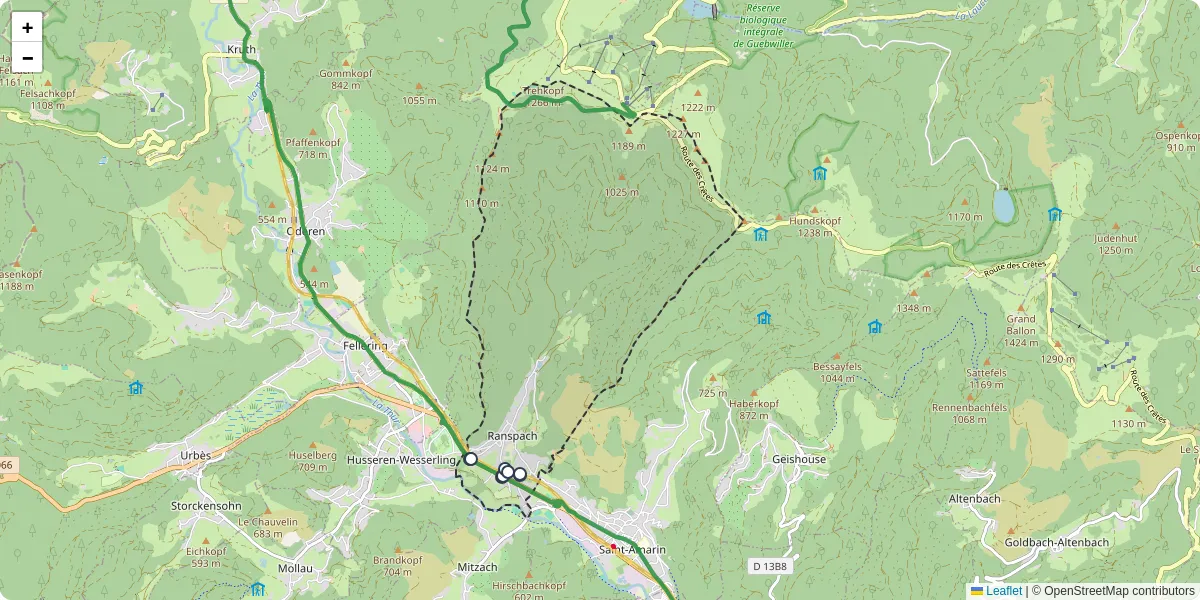 Carte du réseau de transport en commun à Ranspach - lignes de bus et arrêts