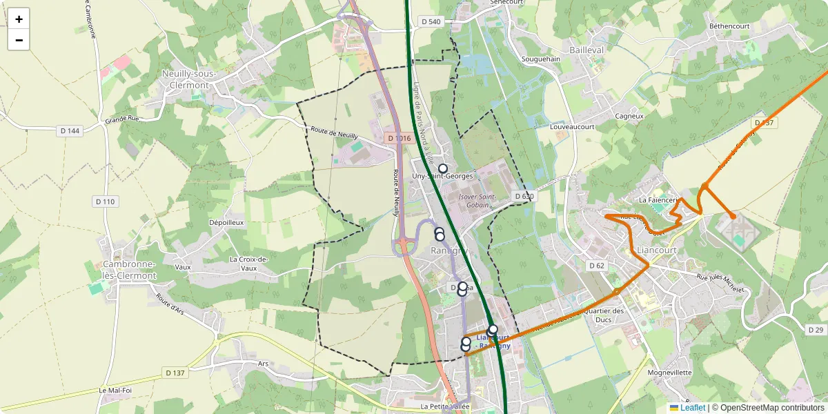 Carte du réseau de transport en commun à Rantigny - lignes de bus et arrêts