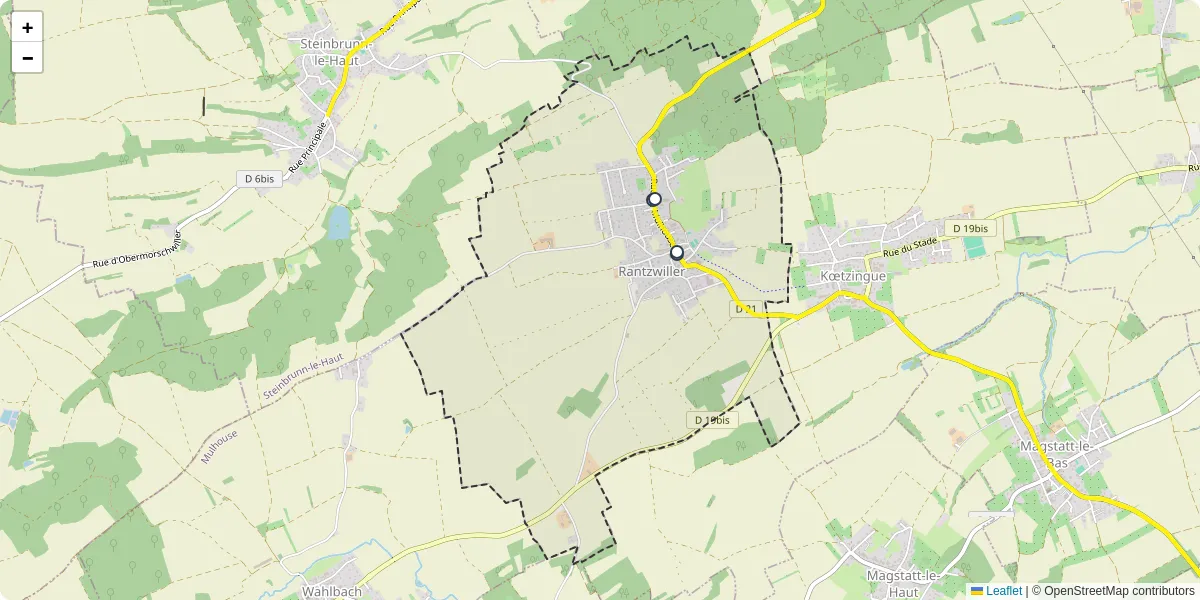 Carte du réseau de transport en commun à Rantzwiller - lignes de bus et arrêts