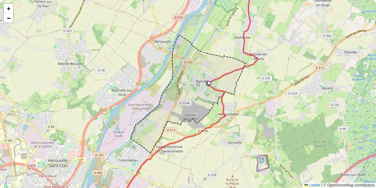 Carte du réseau de transport en commun à Ranville - lignes de bus et arrêts