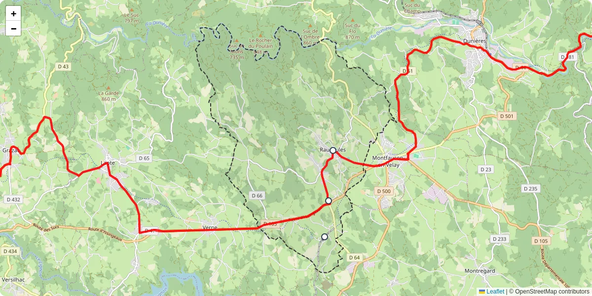 Carte du réseau de transport en commun à Raucoules - lignes de bus et arrêts