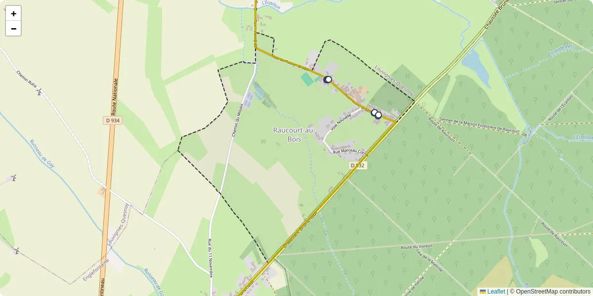 Carte du réseau de transport en commun à Raucourt-au-Bois - lignes de bus et arrêts
