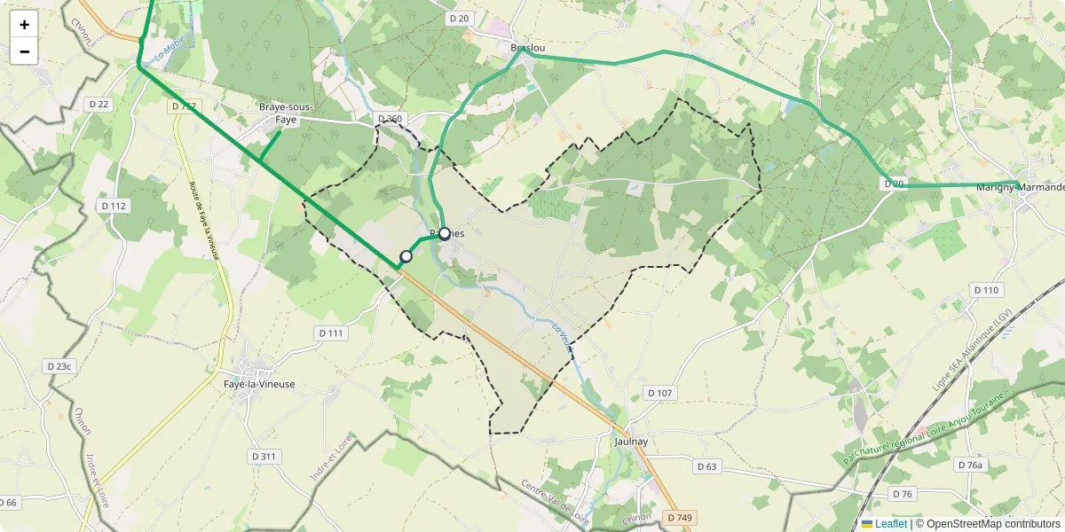 Carte du réseau de transport en commun à Razines - lignes de bus et arrêts