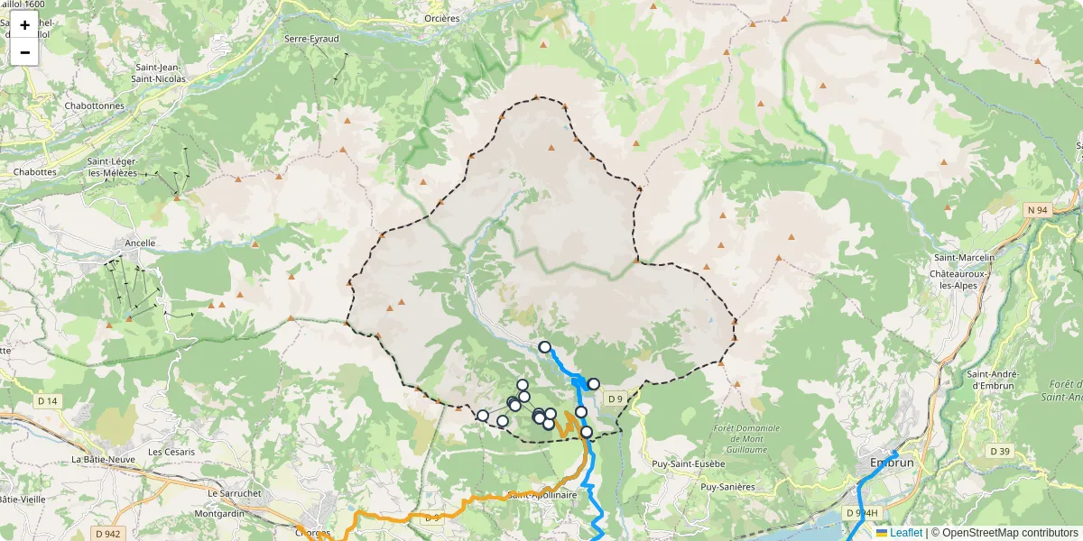 Carte du réseau de transport en commun à Réallon - lignes de bus et arrêts