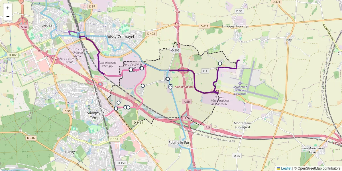 Carte du réseau de transport en commun à Réau - lignes de bus et arrêts