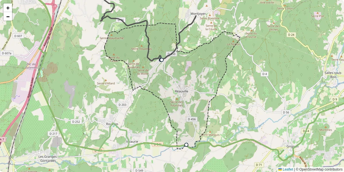 Carte du réseau de transport en commun à Réauville - lignes de bus et arrêts