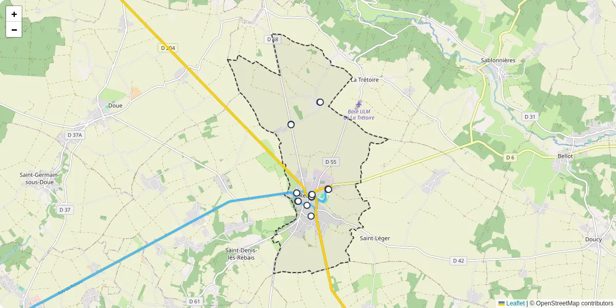 Carte du réseau de transport en commun à Rebais - lignes de bus et arrêts