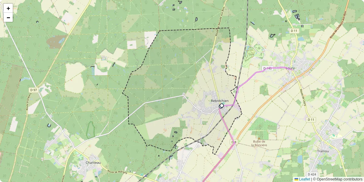 Carte du réseau de transport en commun à Rebréchien - lignes de bus et arrêts