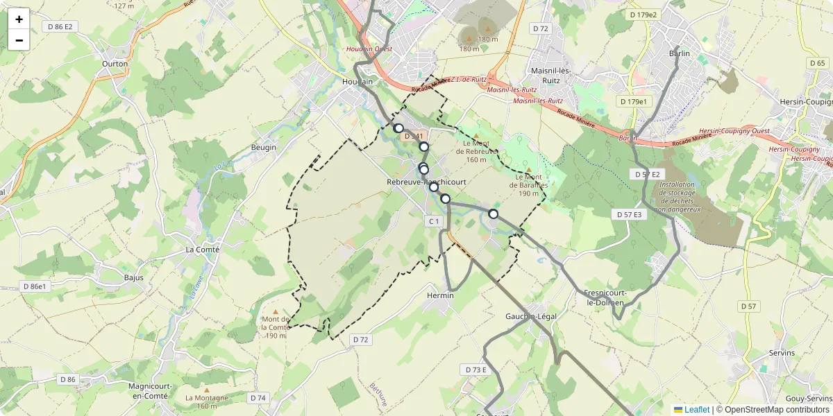 Carte du réseau de transport en commun à Rebreuve-Ranchicourt - lignes de bus et arrêts