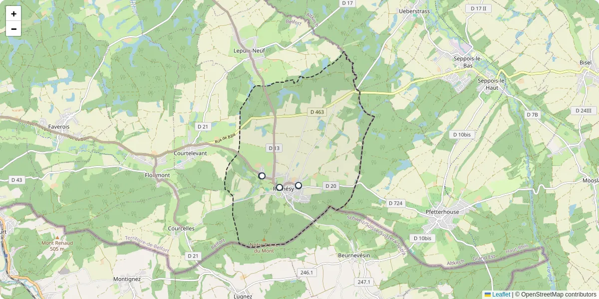 Carte du réseau de transport en commun à Réchésy - lignes de bus et arrêts