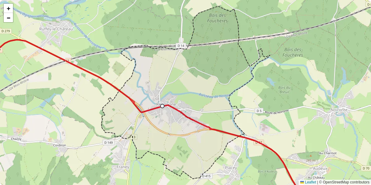 Carte du réseau de transport en commun à Recologne - lignes de bus et arrêts