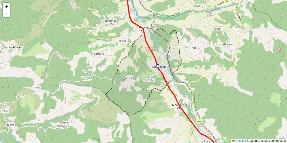 Carte du réseau de transport en commun à Recoubeau-Jansac - lignes de bus et arrêts